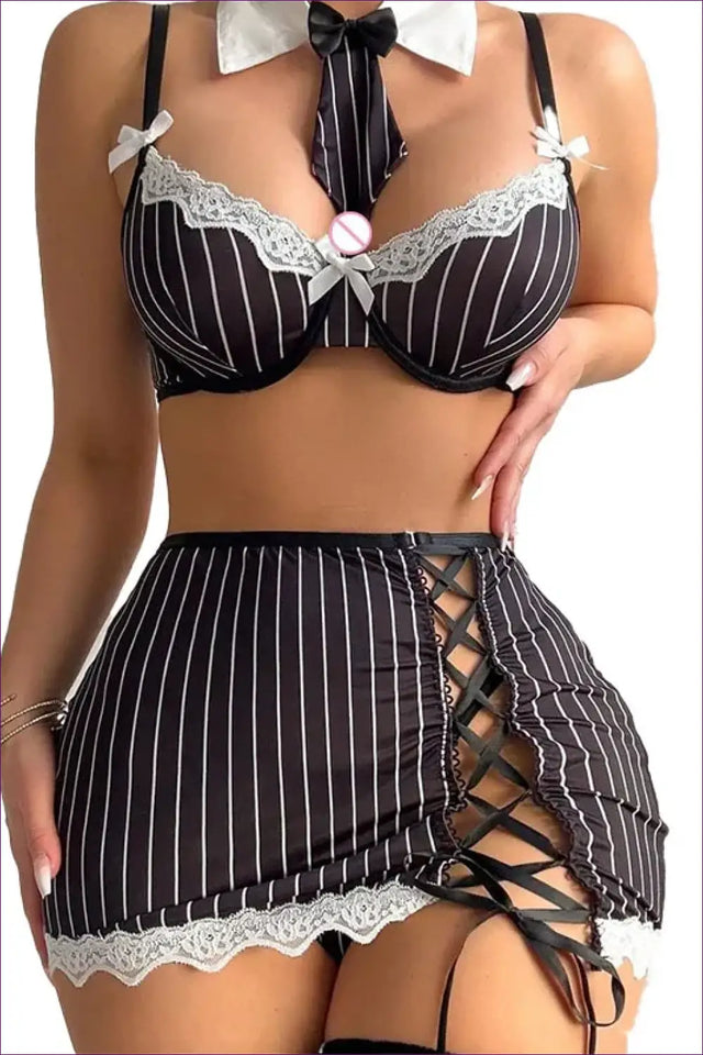 Pinstripe Garter Costume Set with Collar Tie - Confident Authority