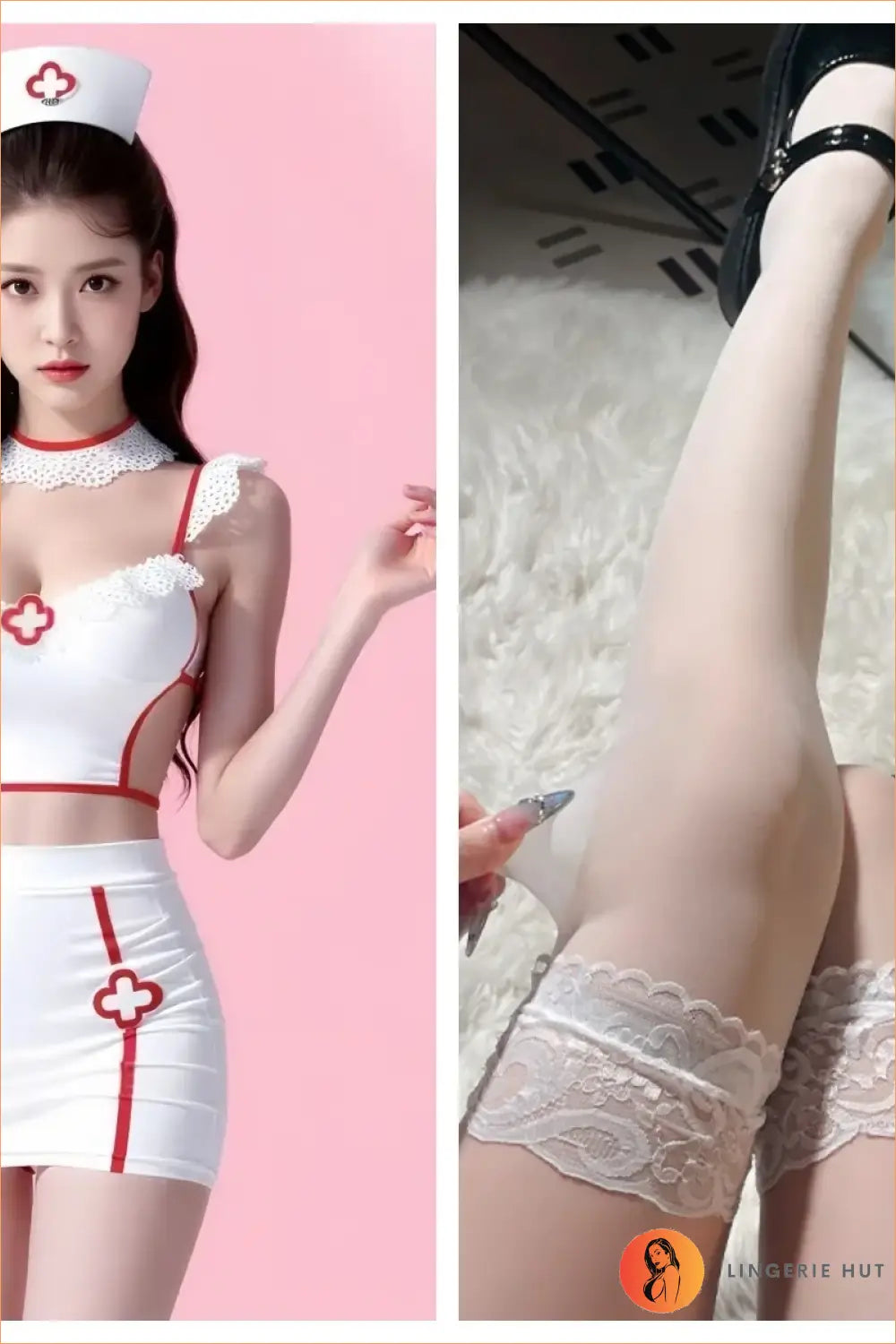 White & Red Nurse Costume Set