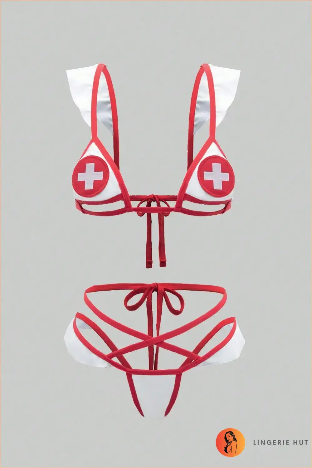 Red Cross Nurse Costume Cage Bra and Panty Set