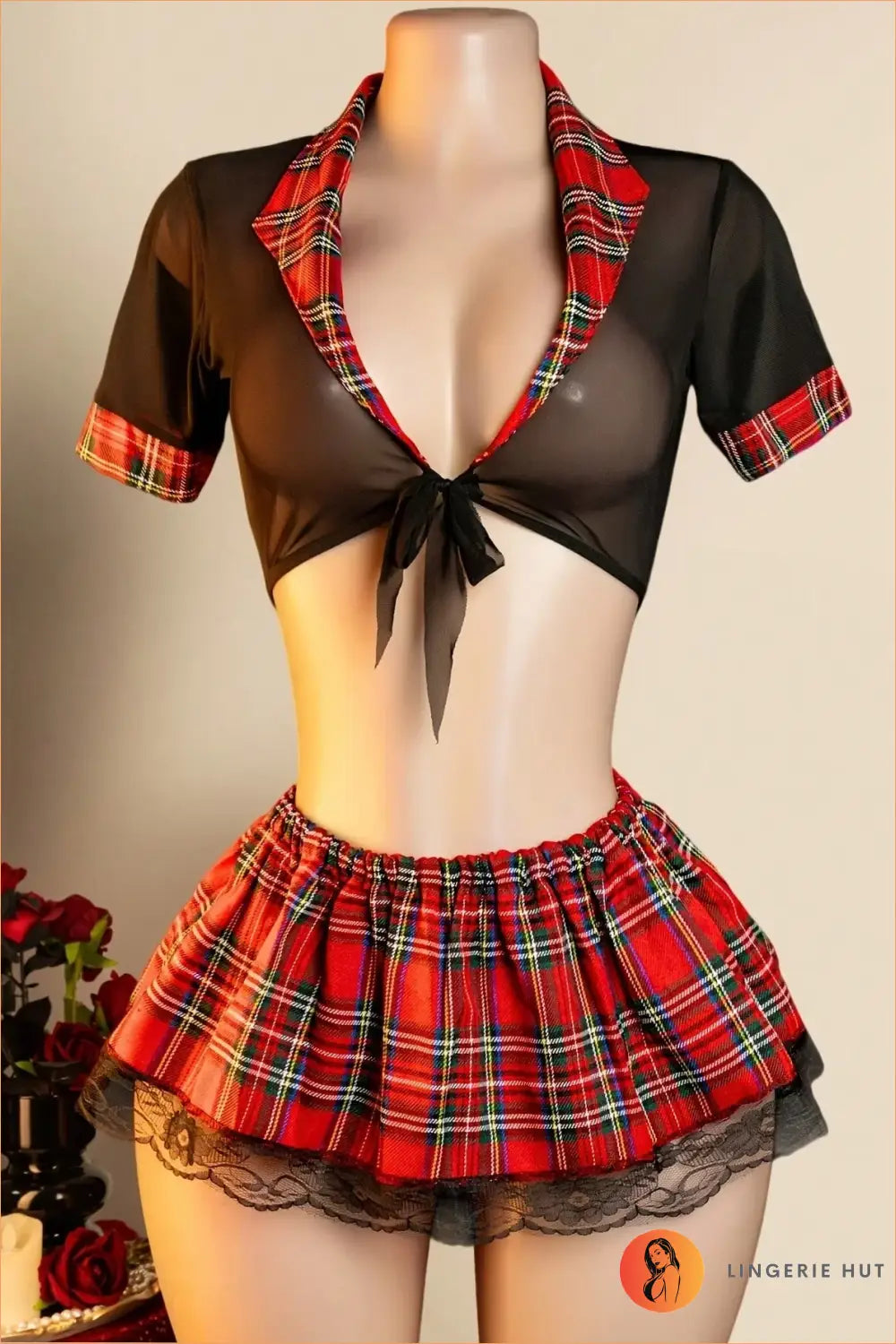 Red Tartan Schoolgirl Roleplay Costume Set