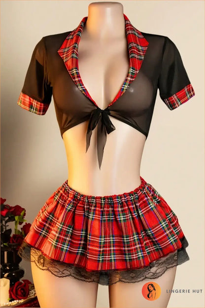Red Tartan Schoolgirl Roleplay Costume Set
