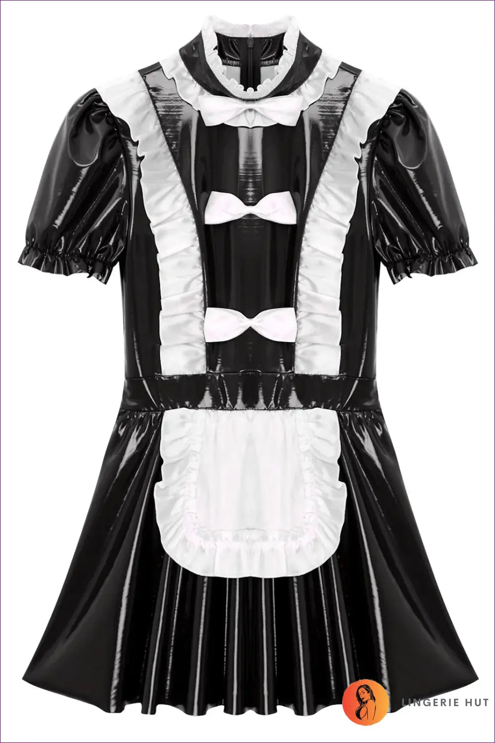 High-Shine Maid Costume with Apron - Playful Fantasy