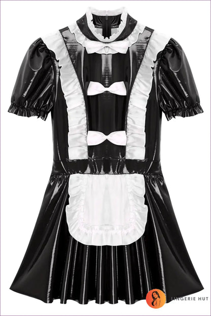 High-Shine Maid Costume with Apron - Playful Fantasy