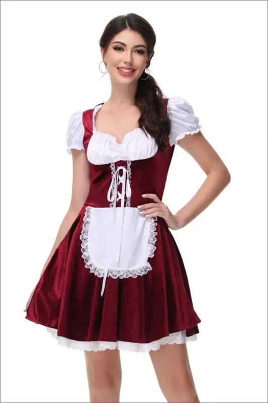 Velvet Oktoberfest Costume with Lace-Up Front - Festival Spirit