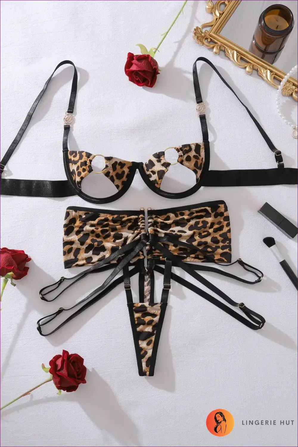 Leopard Print Lingerie Set with Ring Hardware - Wild Confidence