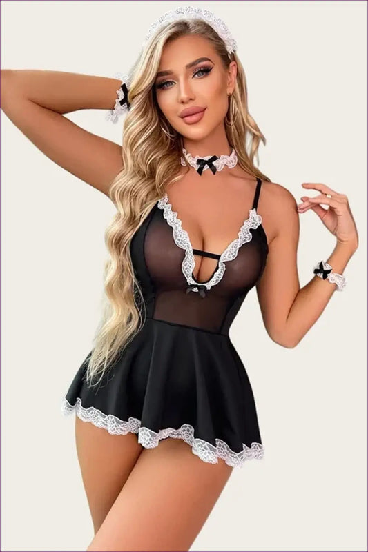 Lace Maid Costume with Choker and Cuffs - Confident Evenings