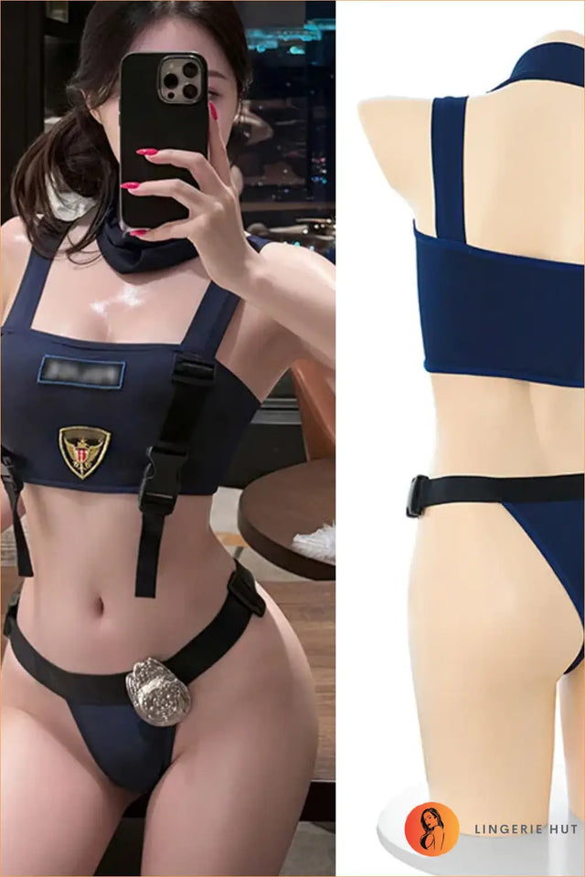 Mesh Police Costume Bodysuit with Garter Straps - Confident After Dark
