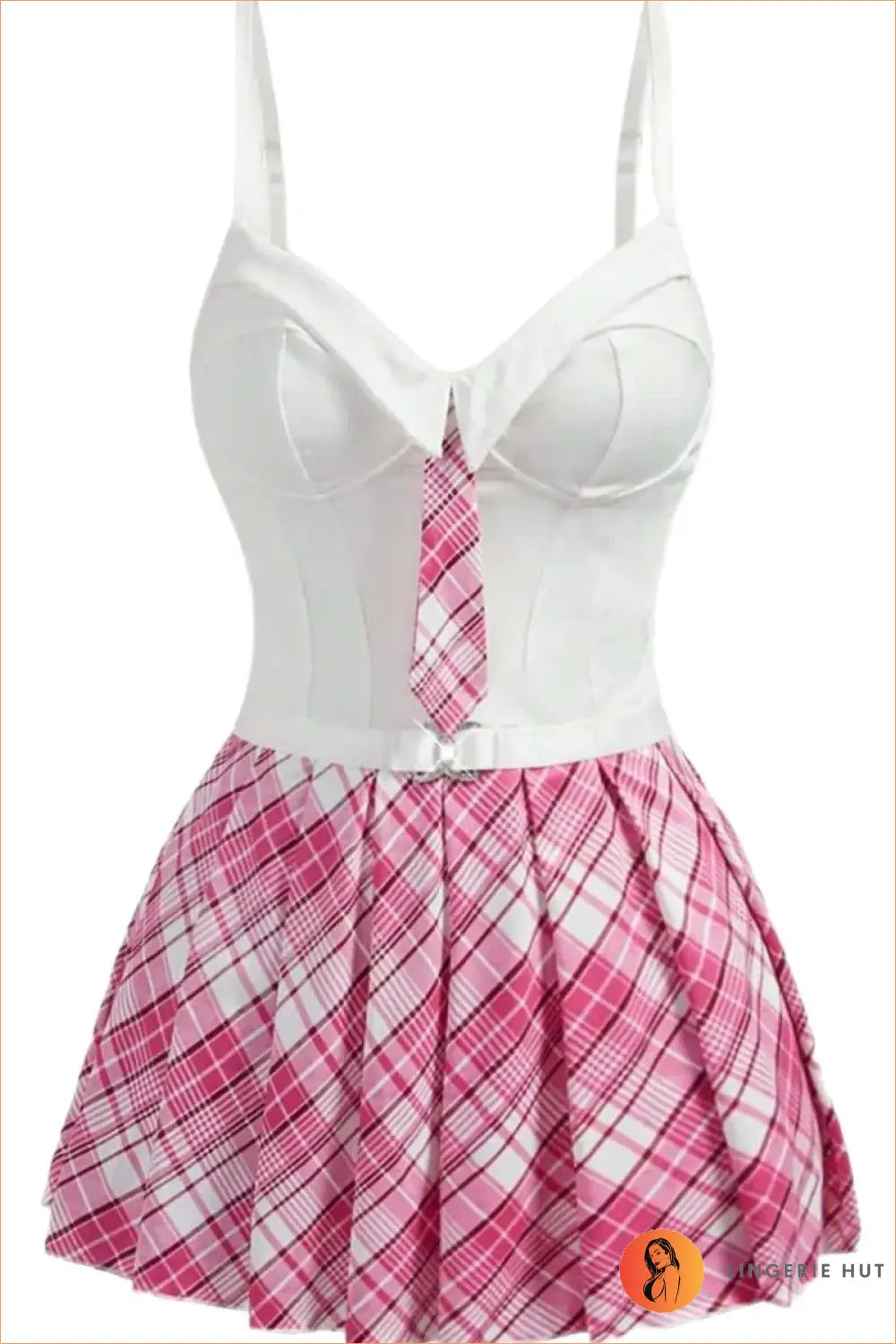 Plaid Necktie Corset Costume Dress