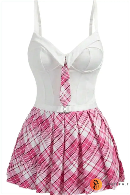Plaid Necktie Corset Costume Dress