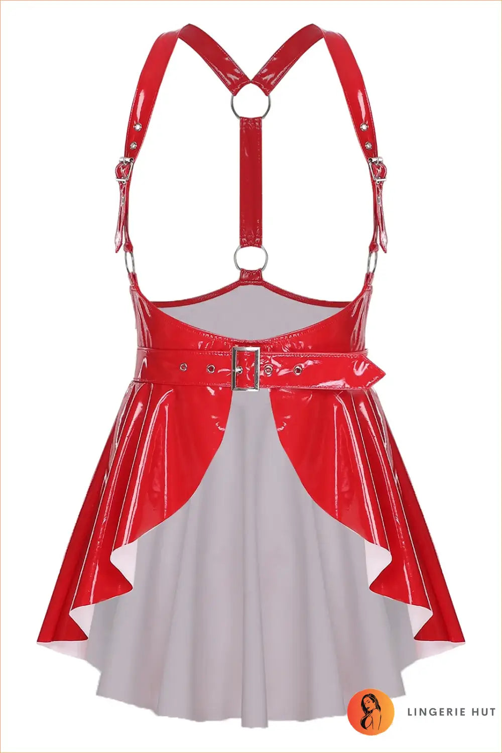 Pink Wet-Look Halter Skater Dress