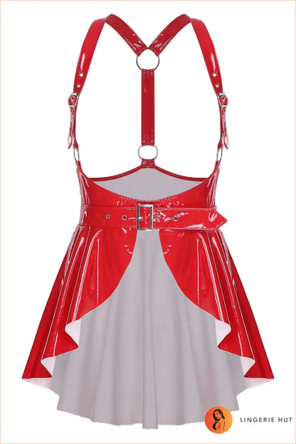 Pink Wet-Look Halter Skater Dress