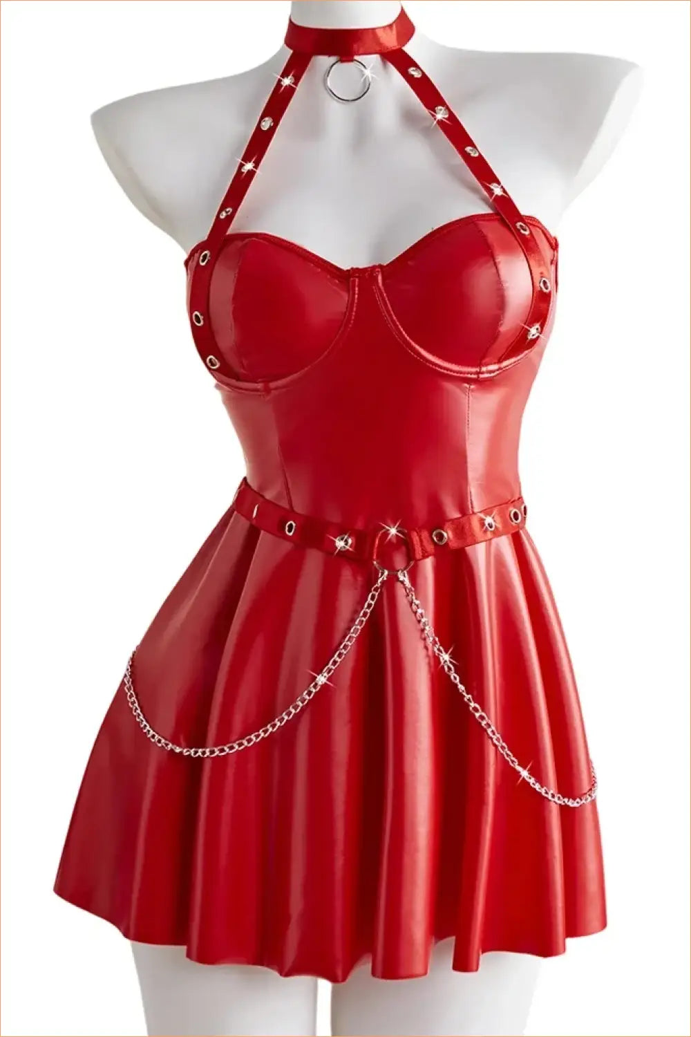 Red Wet-Look Harness Babydoll