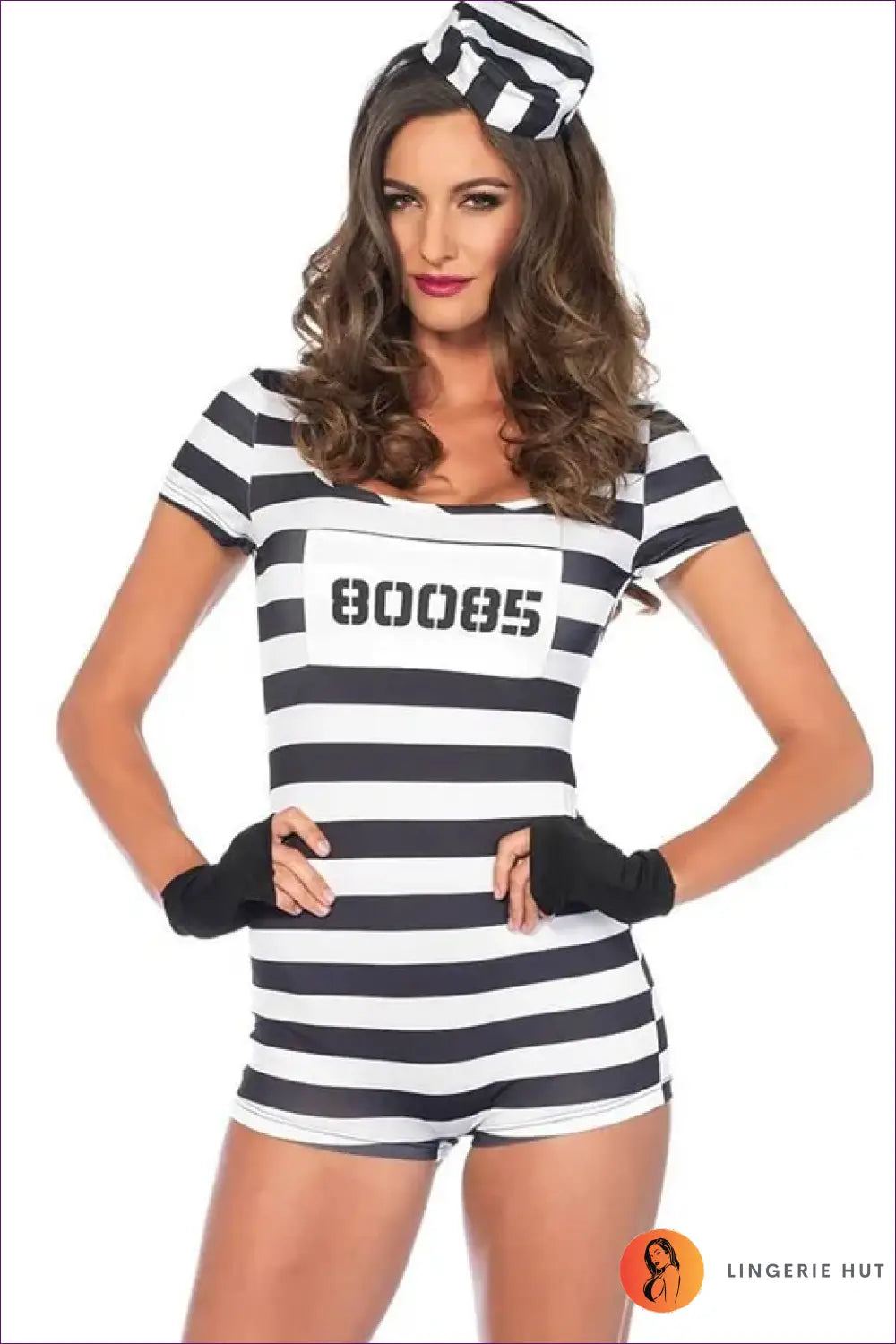 Prisoner Costume Set with Cap and Gloves - Jailbird Ease