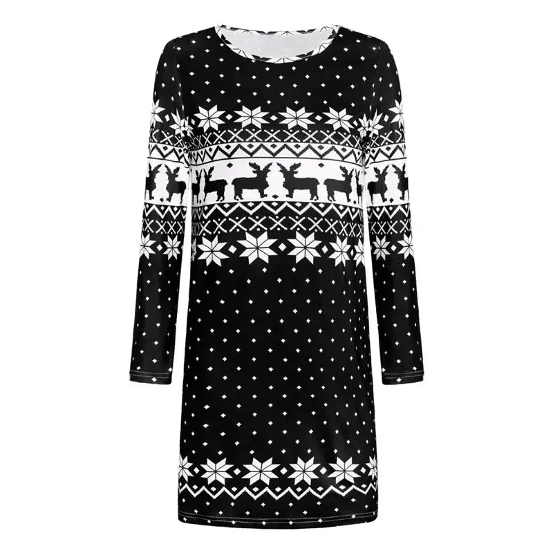 Snowflake Print Mini Dress - Sassy Winter Elegance, Stay Toasty