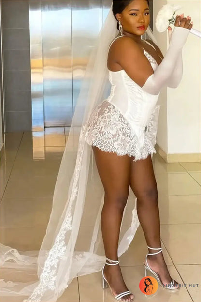 White Satin Corset Bride Costume Set