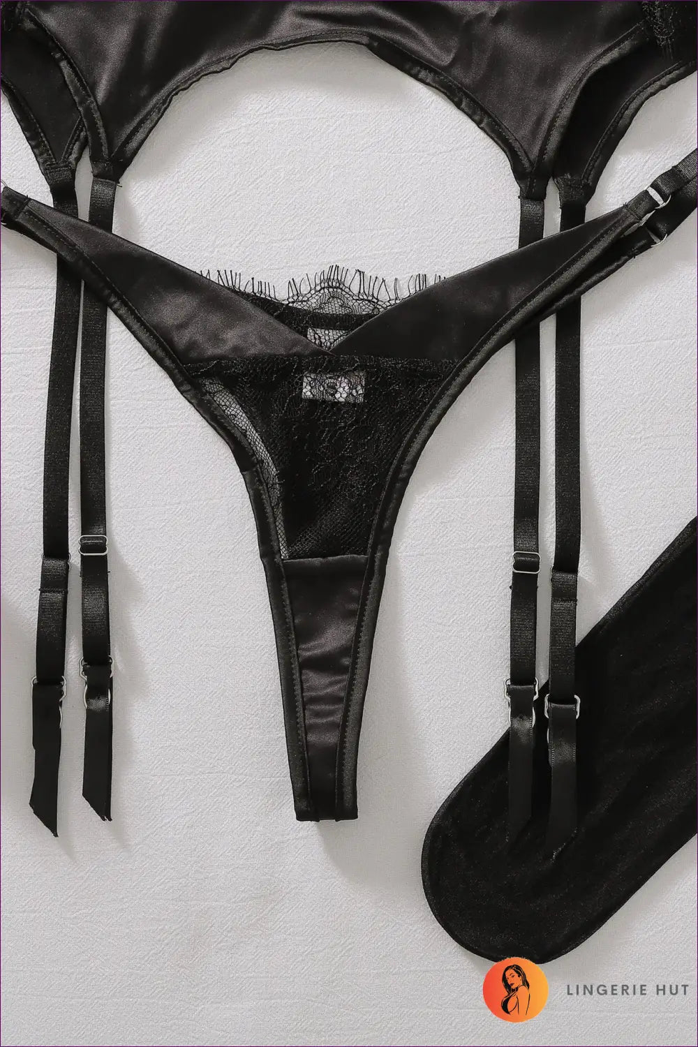 Satin Bra Set with Lace Cups and Garter Belt - Private Luxury