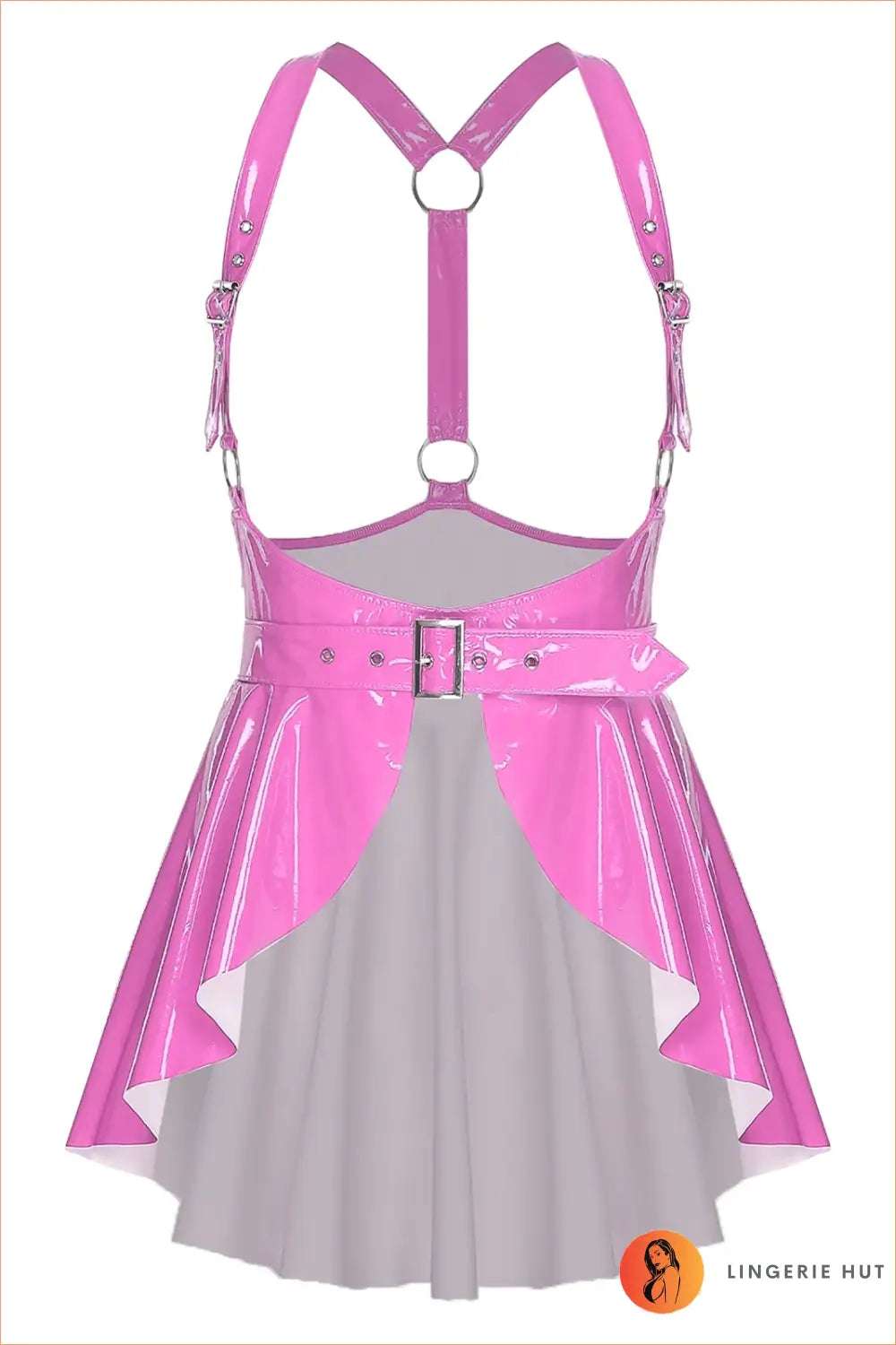 Pink Wet-Look Halter Skater Dress
