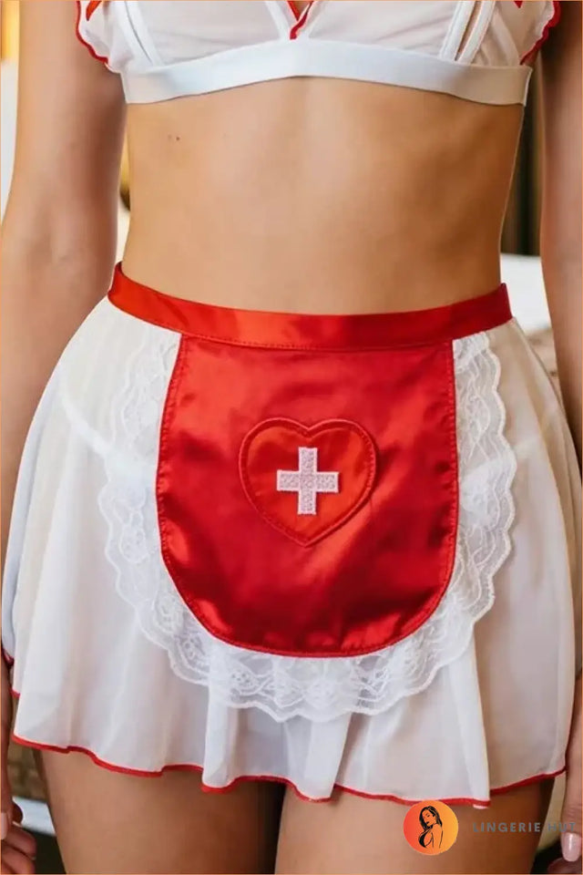 White & Red Naughty Nurse Costume Set