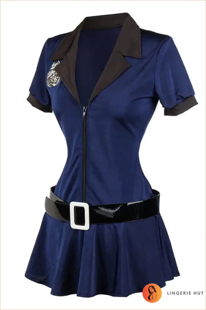 Navy Police Officer Costume with Cap, Belt & Handcuffs
