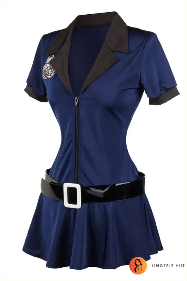 Navy Police Officer Costume with Cap, Belt & Handcuffs