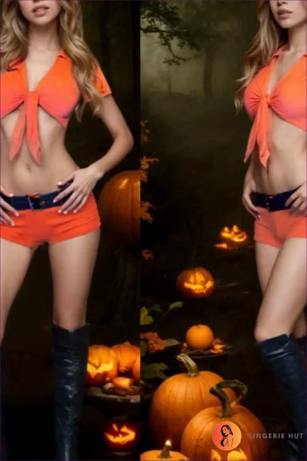 Prisoner Costume Shorts Set with Tie-Front Top - Halloween Lockup