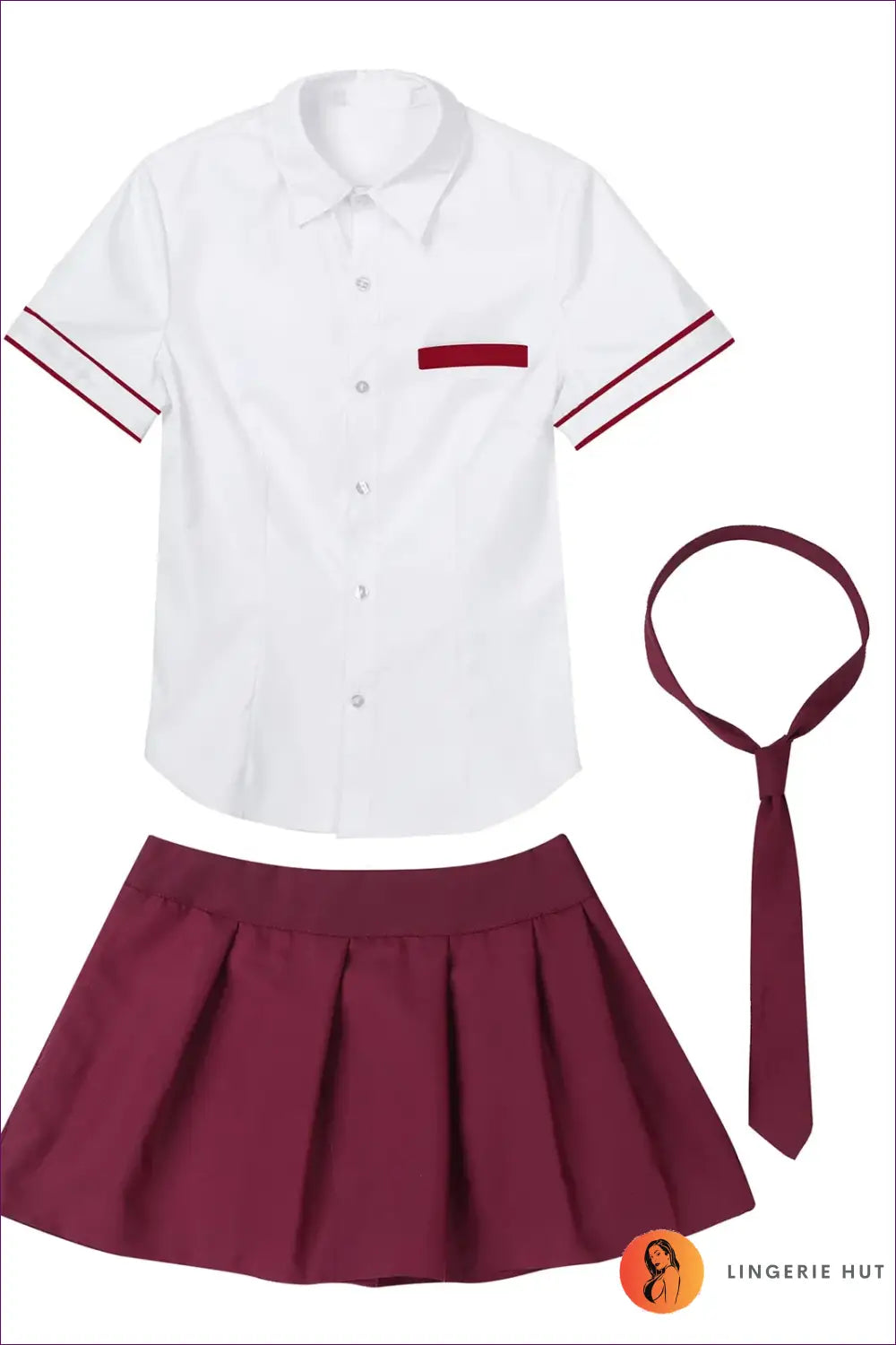 Schoolgirl Uniform Set with Plaid Pocket Trim - Playful Charm