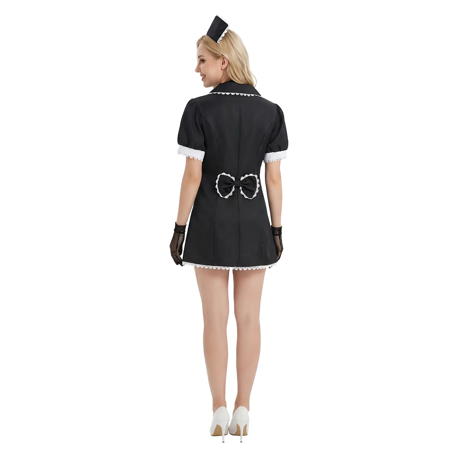 Nurse Costume Mini Dress with Scalloped Lace Trim and Cap