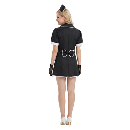 Nurse Costume Mini Dress with Scalloped Lace Trim and Cap