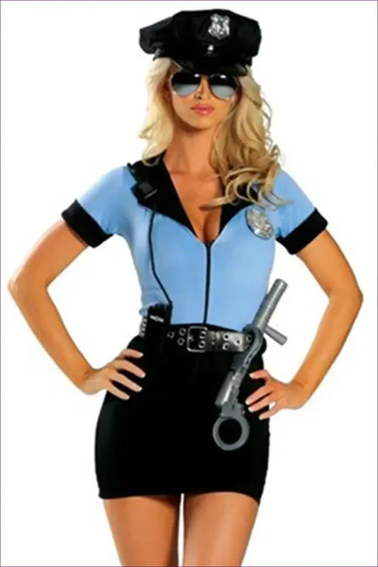 Police Uniform Costume with Hat and Belt - Playful Fantasy