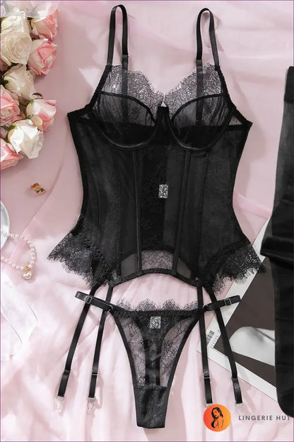 Lace Corset Bustier with Attached Garters - Structured Ease