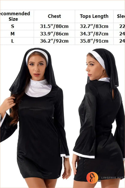 Black & White Naughty Nun Costume with Veil