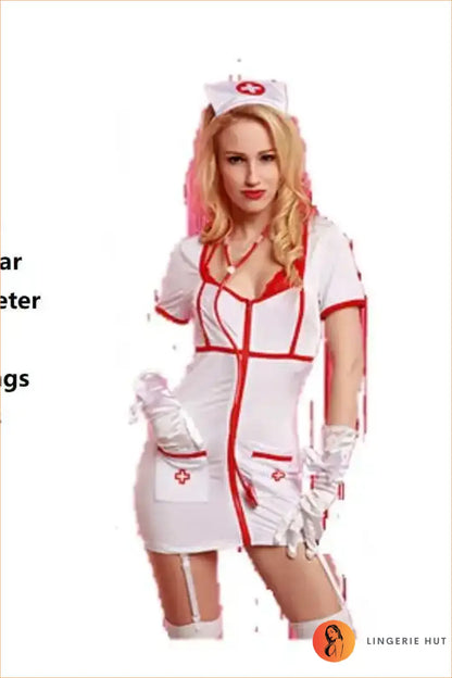 Zip-Front Nurse Costume with Red Lace Bra