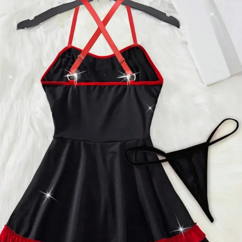 Nurse Costume Mini Dress with Cross Badge and Hip Bows