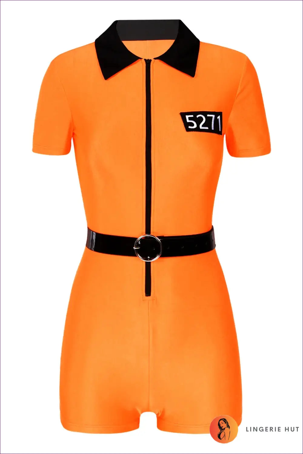 Prisoner Costume Romper with Belt - Booking Room Confidence