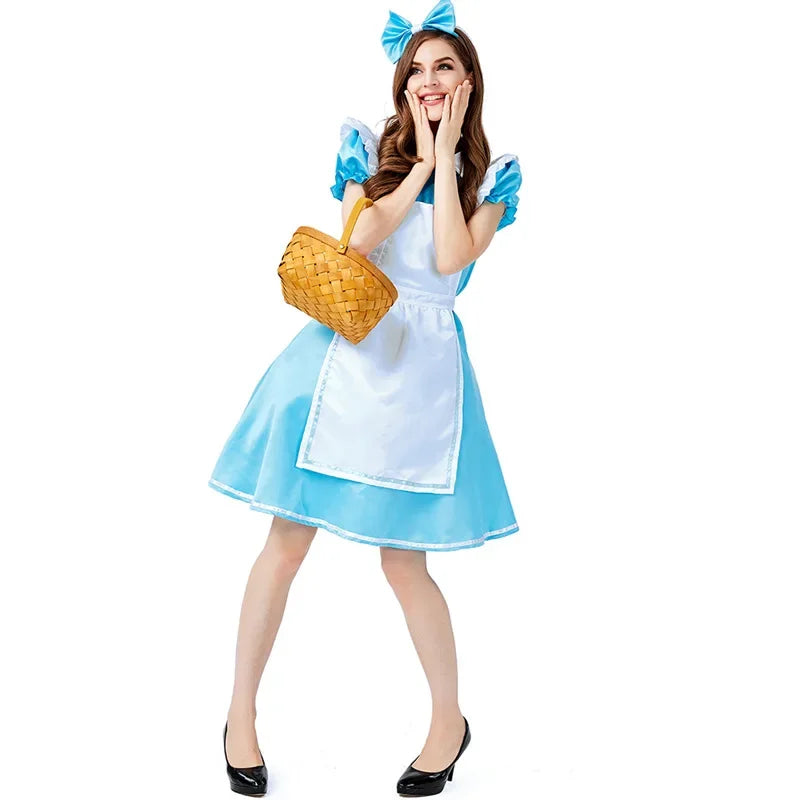 Pinafore Costume Dress with Puffed Sleeves and Back Zip