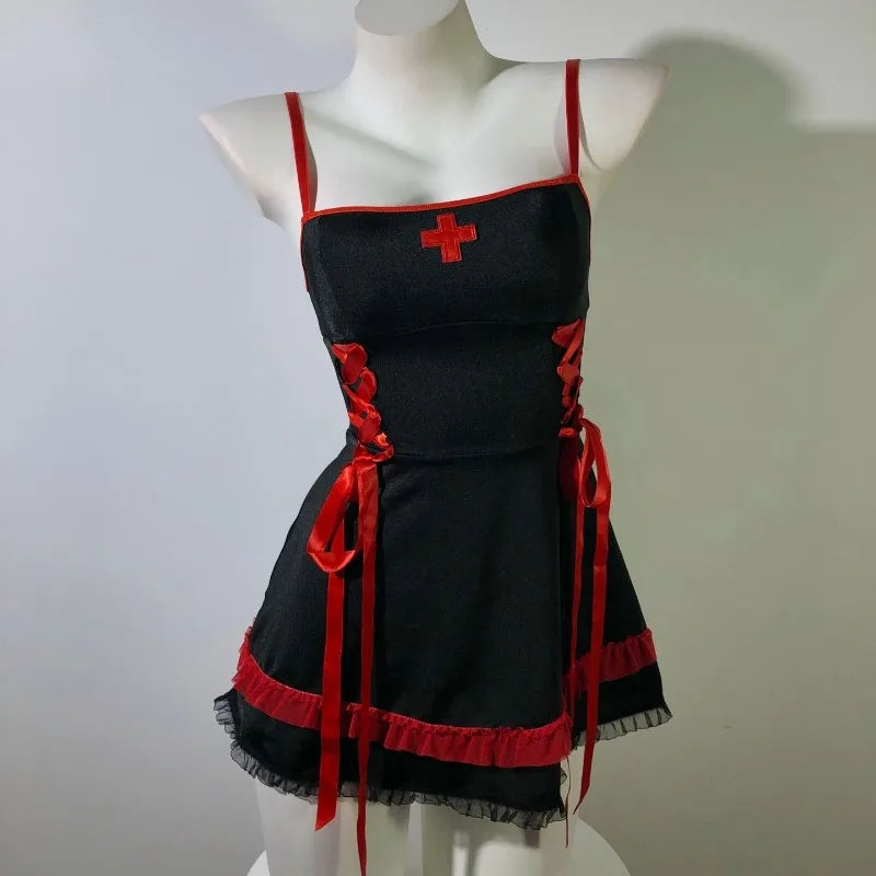 Nurse Costume Mini Dress with Cross Badge and Hip Bows