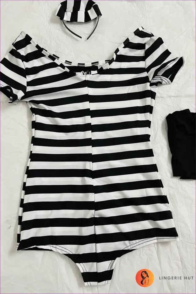 Prisoner Costume Set with Cap and Gloves - Jailbird Ease