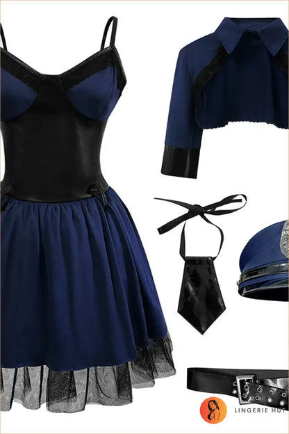 Navy Lace-Trim Police Officer Costume