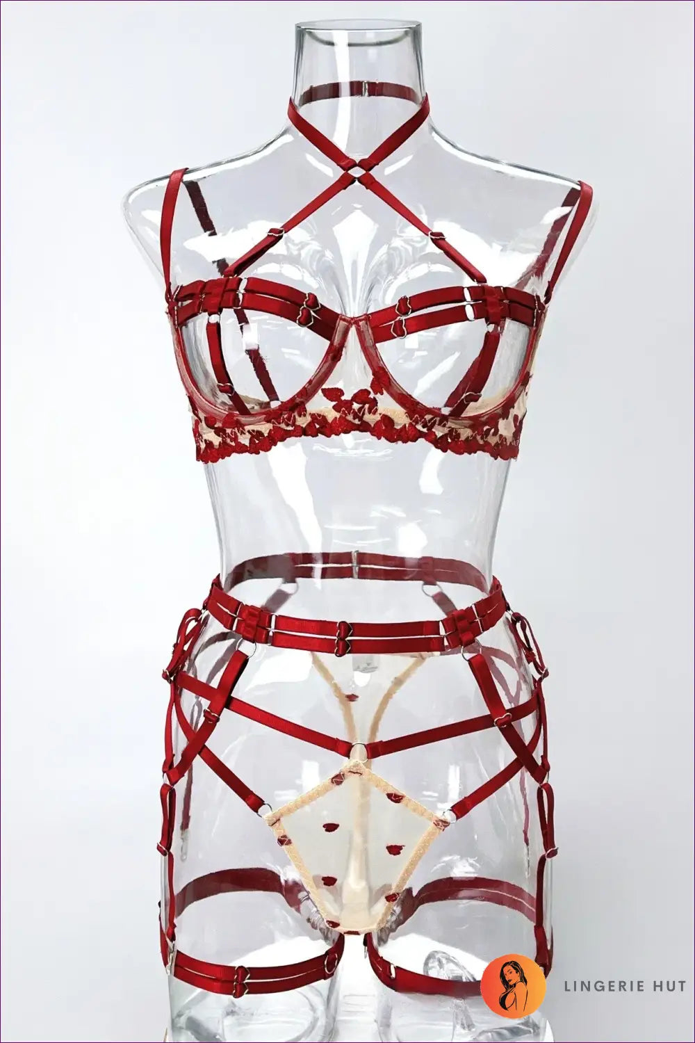 Cage-Strap Harness Set with Heart Hardware - After-Dark Edge