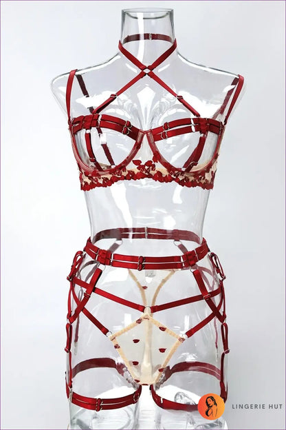 Cage-Strap Harness Set with Heart Hardware - After-Dark Edge
