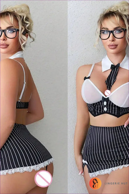 Pinstripe Garter Costume Set with Collar Tie - Confident Authority