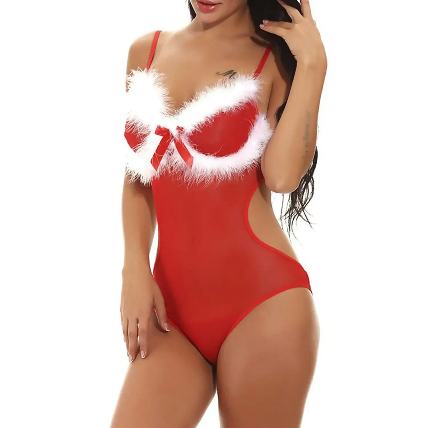 Santa Lace Bodysuit - Sheer Seduction With Festive Flair