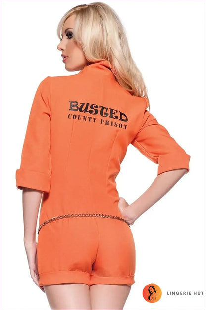 Convict Costume Romper with Back Print - Busted Confidence