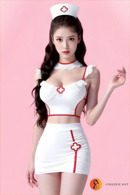 White & Red Nurse Costume Set