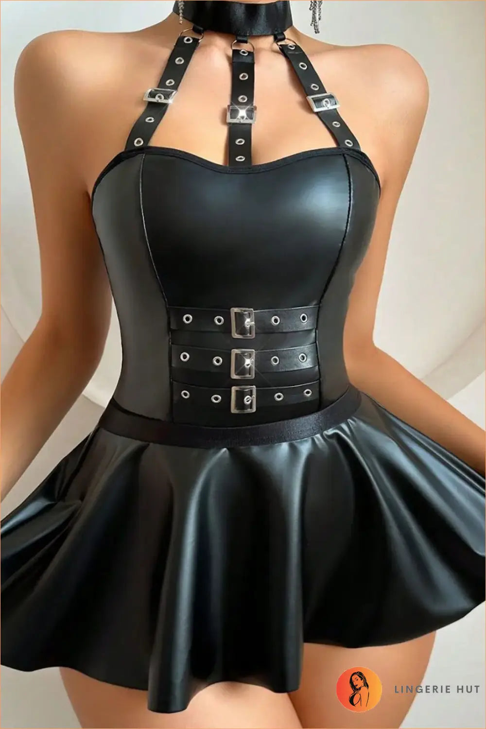 Buckle Corset Halter Lingerie Dress