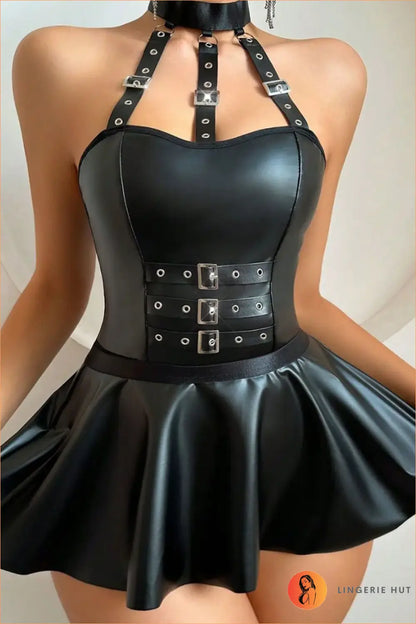 Buckle Corset Halter Lingerie Dress