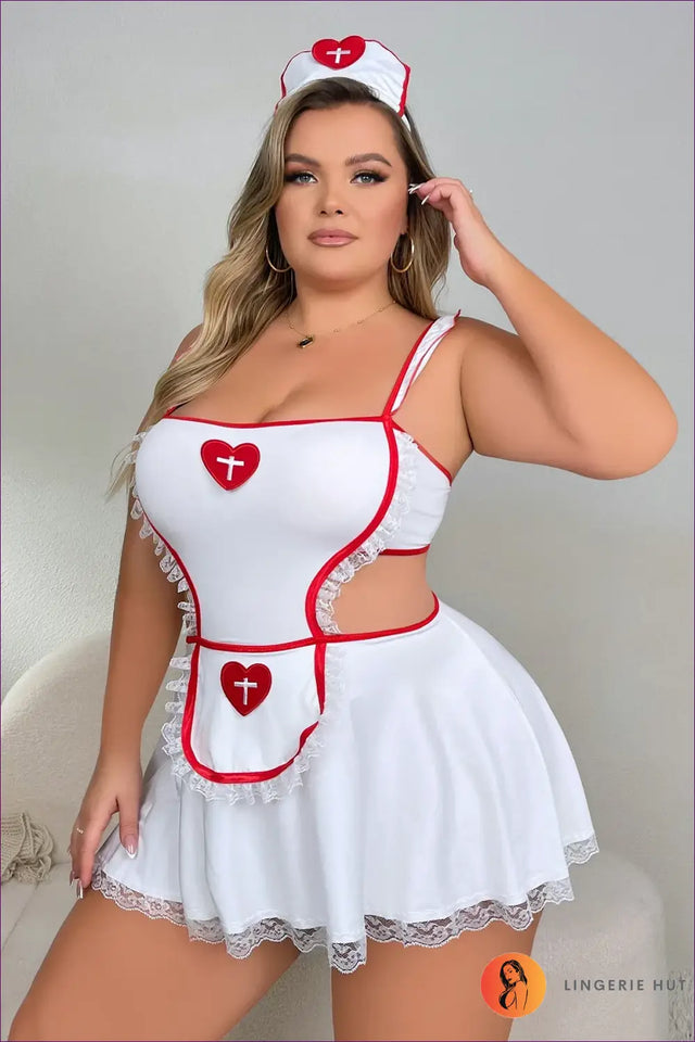 Nurse Costume with Heart Cross Patch and Headpiece - Playful Fantasy