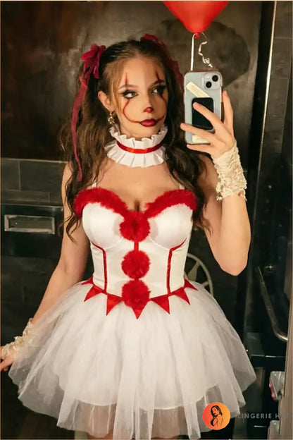 Fur-Trim Pom-Pom Corset Tutu Costume