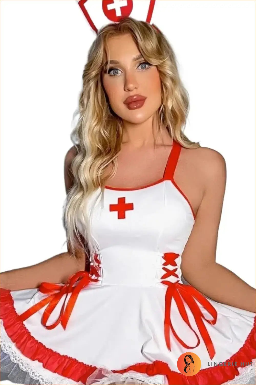 White & Red Bow-Back Nurse Costume