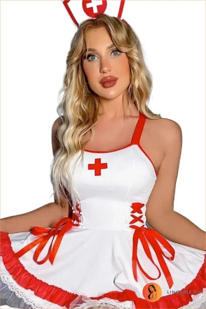 White & Red Bow-Back Nurse Costume